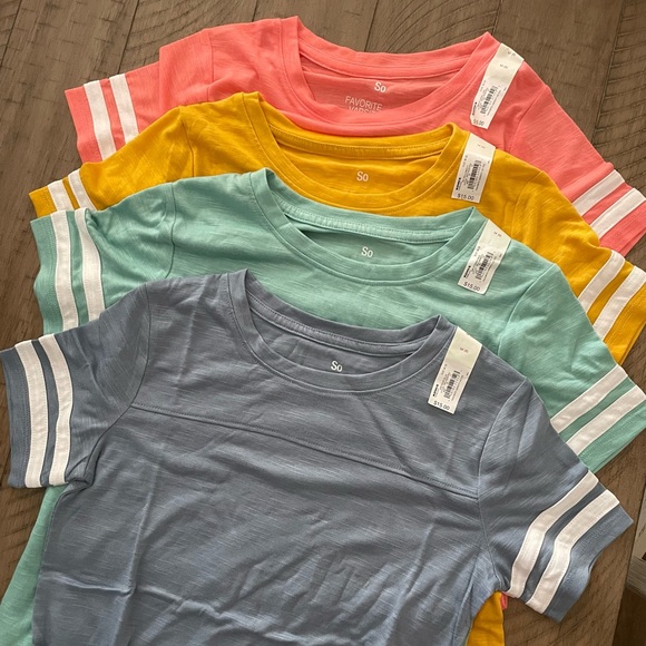 Bundle of Kids Favorite Varsity Tee Shirts size 8- Yellow Pink Blue Turquoise - Picture 1 of 9
